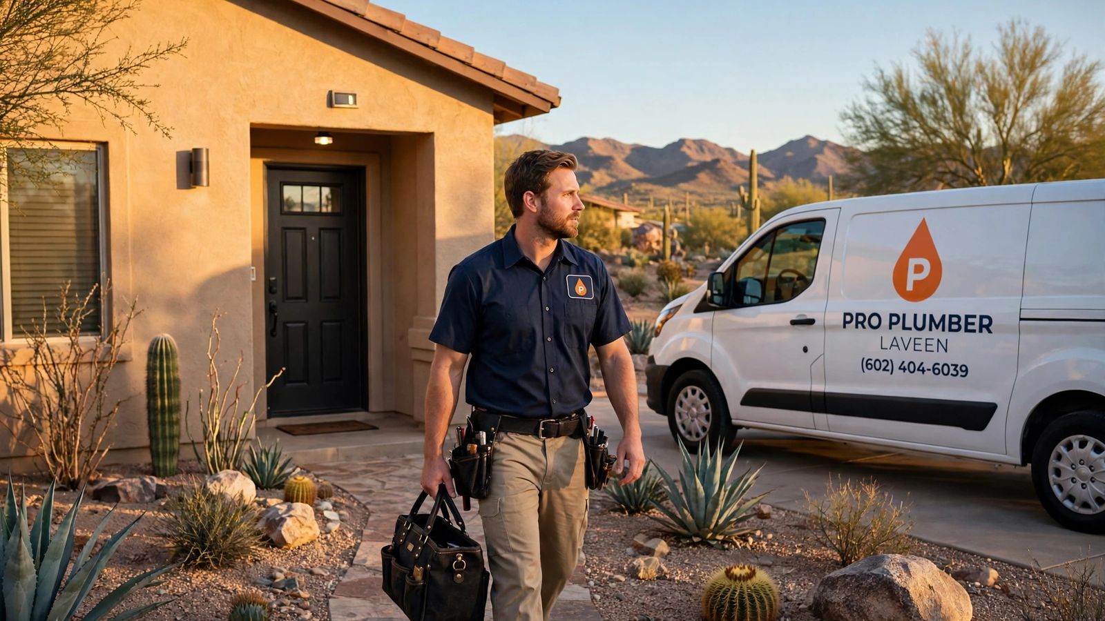 Professional plumber repairing pipes in a Laveen AZ home